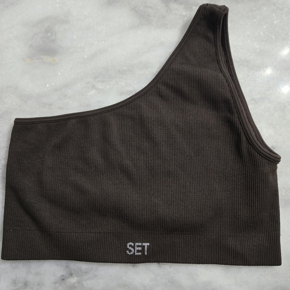 Set Active Ribbed Sports Bra Brown Small - Picture 3 of 5